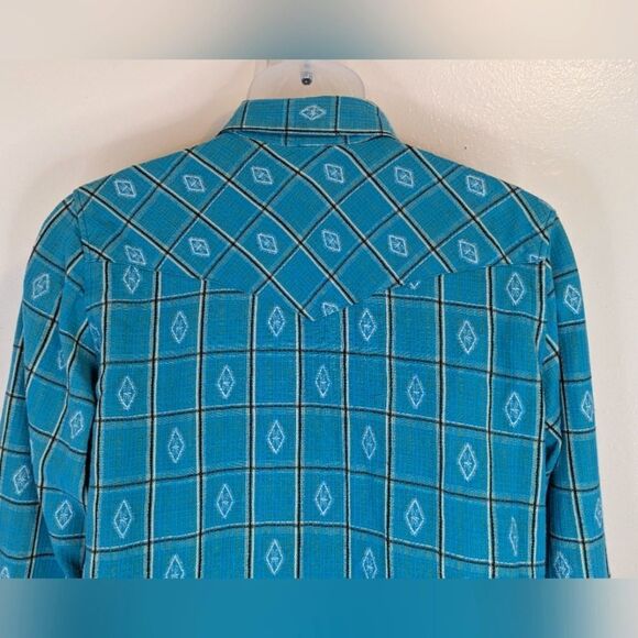 VTG Roughrider Teal Diamond Rodeo Cowboy Countryside Western Desert Button Up L - Picture 5 of 9